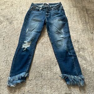 Ladies KanCan high rise angled frayed hem distressed ankle skinny jeans Sz 5/26